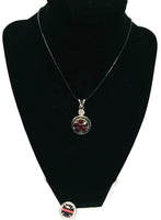 Fire Department Shield Firefighter Thin Red Line Snap on 18" Leather Rope Diamond Pendant Necklace W/ Extra 18MM - 20MM Snap Charm