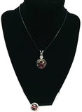 Fire Department Shield Firefighter Thin Red Line Snap on 18" Leather Rope Diamond Pendant Necklace W/ Extra 18MM - 20MM Snap Charm