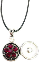 Fire Department Shield Firefighter Thin Red Line Snap on 18" Leather Rope Diamond Pendant Necklace W/ Extra 18MM - 20MM Snap Charm