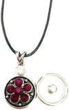 Fire Department Shield Firefighter Thin Red Line Snap on 18" Leather Rope Diamond Pendant Necklace W/ Extra 18MM - 20MM Snap Charm