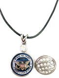 Police Lives Matter Officer Thin Blue Line Snap on 18" Leather Rope Diamond Pendant Necklace W/ Extra 18MM - 20MM Snap Charm