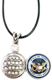 Police Lives Matter Officer Thin Blue Line Snap on 18" Leather Rope Diamond Pendant Necklace W/ Extra 18MM - 20MM Snap Charm