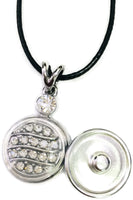 Police Lives Matter Officer Thin Blue Line Snap on 18" Leather Rope Diamond Pendant Necklace W/ Extra 18MM - 20MM Snap Charm