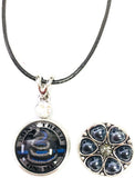 Dont Tread On Me Officer Thin Blue Line Snap on 18" Leather Rope Diamond Pendant Necklace W/ Extra 18MM - 20MM Snap Charm