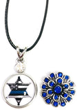 Star USA Flag Officer Thin Blue Line Snap on 18" Leather Rope Diamond Pendant Necklace W/ Extra 18MM - 20MM Snap Charm