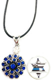 Star USA Flag Officer Thin Blue Line Snap on 18" Leather Rope Diamond Pendant Necklace W/ Extra 18MM - 20MM Snap Charm