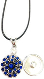 Star USA Flag Officer Thin Blue Line Snap on 18" Leather Rope Diamond Pendant Necklace W/ Extra 18MM - 20MM Snap Charm