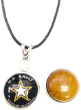 US Army Proud Parent Snap on 18" Leather Rope Diamond Pendant Necklace W/ Extra 18MM - 20MM Snap Charm