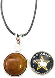 US Army Proud Parent Snap on 18" Leather Rope Diamond Pendant Necklace W/ Extra 18MM - 20MM Snap Charm