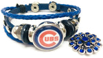 MLB Chicago Cubs Logo Blue Leather Bracelet  With Bonus Extra 18MM - 20MM Charm For Baseball Fans