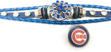 MLB Chicago Cubs Logo Blue Leather Bracelet  With Bonus Extra 18MM - 20MM Charm For Baseball Fans