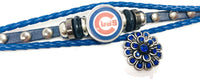 MLB Chicago Cubs Logo Blue Leather Bracelet  With Bonus Extra 18MM - 20MM Charm For Baseball Fans
