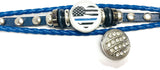 Thin Blue Line Officer Heart USA Flag Snap Blue Leather Bracelet  With Bonus Extra 18MM - 20MM Charm