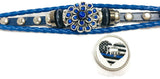 Thin Blue Line Officer Wife Heart USA Flag Snap Blue Leather Bracelet  With Bonus Extra 18MM - 20MM Charm