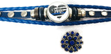 Thin Blue Line Officer Wife Heart USA Flag Snap Blue Leather Bracelet  With Bonus Extra 18MM - 20MM Charm