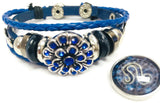Horoscope Zodiac Leo Sign Snap Blue Leather Bracelet  With Bonus Extra 18MM - 20MM Charm