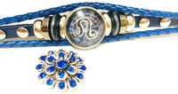 Horoscope Zodiac Leo Sign Snap Blue Leather Bracelet  With Bonus Extra 18MM - 20MM Charm