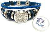 Horoscope Zodiac Pisces Sign Snap Blue Leather Bracelet  With Bonus Extra 18MM - 20MM Snap Jewelry Charm