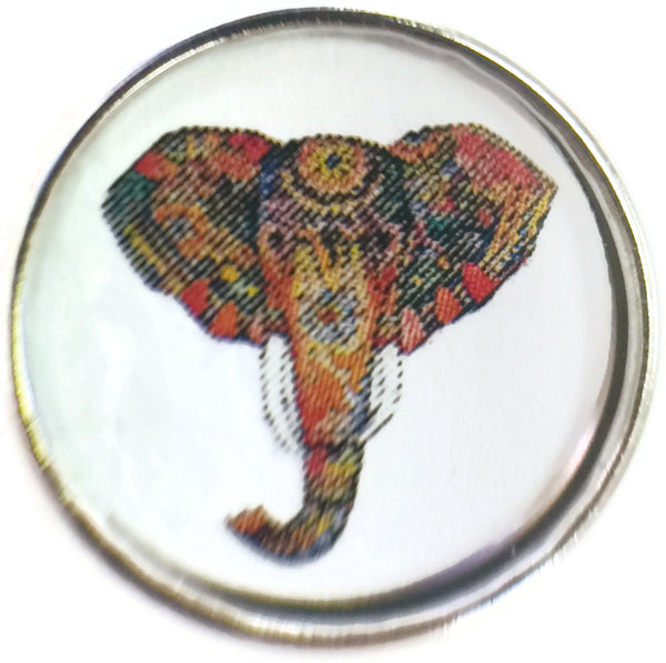 Art Deco Design Colorful Elephant Head Tusk Picture 18MM - 20MM Fashion Snap Jewelry Charm