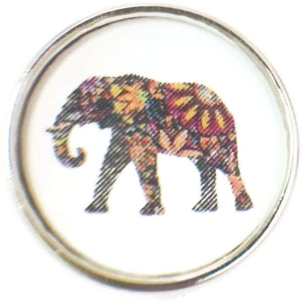 Art Deco Design Colorful Elephant Picture 18MM - 20MM Fashion Snap Jewelry Charm