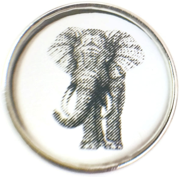 Black And White Sketch Art Elephant Picture 18MM - 20MM Fashion Snap Jewelry Charm