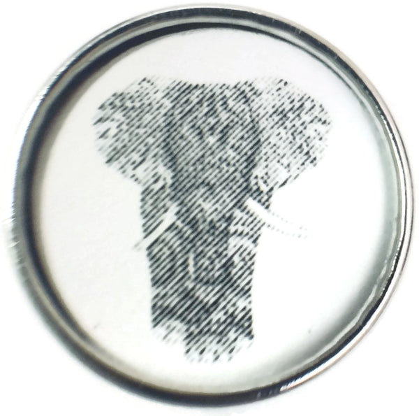 Black And White Sketch Art Design Elephant Picture 18MM - 20MM Fashion Snap Jewelry Charm