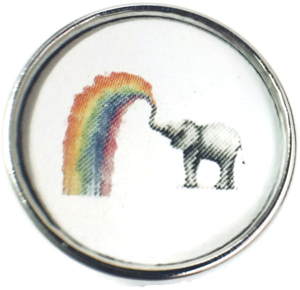 Baby Elephant Spraying Colorful Rainbow Picture 18MM - 20MM Fashion Snap Jewelry Charm