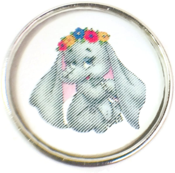 Cute Baby Elephant With Flower Headband Picture 18MM - 20MM Fashion Snap Jewelry Charm