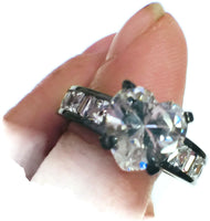 Classic Victoria Wieck Wedding Engagement Bride Ring 10K Black Gold Pink Baguette CZ Heart Diamond Beautiful