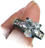 Classic Victoria Wieck Wedding Engagement Bride Ring 10K Black Gold Pink Baguette CZ Heart Diamond Beautiful
