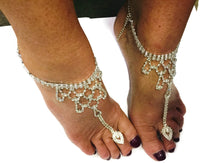 1 Pair Barefoot Sandal Rhinestone Diamond Bling Beach Wedding Bride Ankle Bracelet Toe Ring Foot or Hand Jewelry