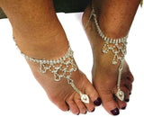 1 Pair Barefoot Sandal Rhinestone Diamond Bling Beach Wedding Bride Ankle Bracelet Toe Ring Foot or Hand Jewelry