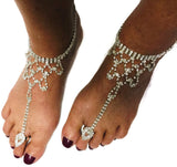 1 Pair Barefoot Sandal Rhinestone Diamond Bling Beach Wedding Bride Ankle Bracelet Toe Ring Foot or Hand Jewelry