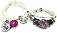 Cancer Sucks Breast Awareness Hope For Cure White Bracelet Necklace Set W/4 18MM - 20MM Snap Jewelry Charms