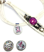 Cancer Sucks Breast Awareness Hope For Cure White Bracelet Necklace Set W/4 18MM - 20MM Snap Jewelry Charms