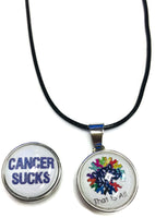 Cancer Sucks That's All Breast Cancer Support Awareness Hope For A Cure Pendant Necklace  W/2 18MM - 20MM Snap Jewelry Charms