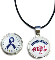 Cancer Sucks Hibiscus Purple Ribbon Breast Cancer Support Awareness Hope For A Cure Pendant Necklace  W/2 18MM - 20MM Snap Jewelry Charms