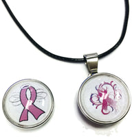 Angel Halo Wings Pink Ribbon Heart Breast Cancer Support Awareness Hope For A Cure Pendant Necklace  W/2 18MM - 20MM Snap Jewelry Charms