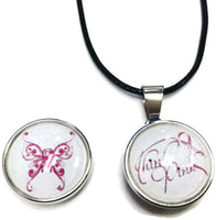 Think Pink & Butterfly Ribbon Breast Cancer Support Awareness Hope Cure Pendant Necklace  W/2 18MM - 20MM Snap Jewelry Charms