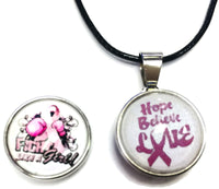Fight Like A Girl Hope Believe Love Pink Ribbon Breast Cancer Awareness Cure Pendant Necklace  W/2 18MM - 20MM Snap Charms