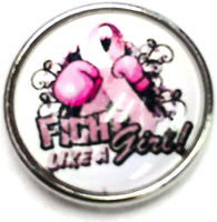Fight Like A Girl Hope Believe Love Pink Ribbon Breast Cancer Awareness Cure Pendant Necklace  W/2 18MM - 20MM Snap Charms