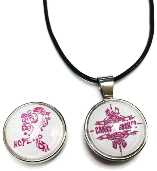 Cancer Sucks Tribal Hope Pink Ribbon Breast Cancer Awareness Support Cure Pendant Necklace  W/2 18MM - 20MM Snap Charms