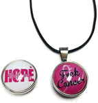 Pink F#ck Cancer And Hope Pink Ribbon Breast Cancer Awareness Support Cure Pendant Necklace  W/2 18MM - 20MM Snap Charms
