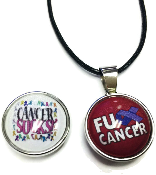 Fuck Cancer Sucks Purple Ribbon All Cancer Awareness Support Cure Pendant Necklace  W/2 18MM - 20MM Snap Charms