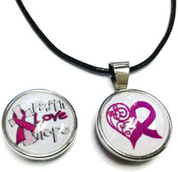 Faith Love Hope Heart Pink Ribbon Breast Cancer Awareness Support Cure Pendant Necklace  W/2 18MM - 20MM Snap Charms