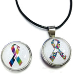 Rainbow Ribbon All Cancer Awareness Support For A Cure For All Pendant Necklace  W/2 18MM - 20MM Snap Charms