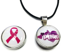In The Pink Ribbon Hands Breast Cancer Awareness Support For A Cure For All Pendant Necklace  W/2 18MM - 20MM Snap Charms