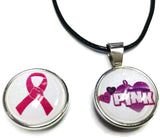 In The Pink Ribbon Hands Breast Cancer Awareness Support For A Cure For All Pendant Necklace  W/2 18MM - 20MM Snap Charms