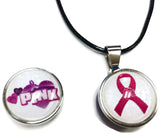 In The Pink Ribbon Hands Breast Cancer Awareness Support For A Cure For All Pendant Necklace  W/2 18MM - 20MM Snap Charms