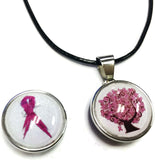 Faith Hope Love Survive Ribbon Tree Of Life Breast Cancer Awareness Support Cure For All Pendant Necklace  W/2 18MM - 20MM Snap Charms